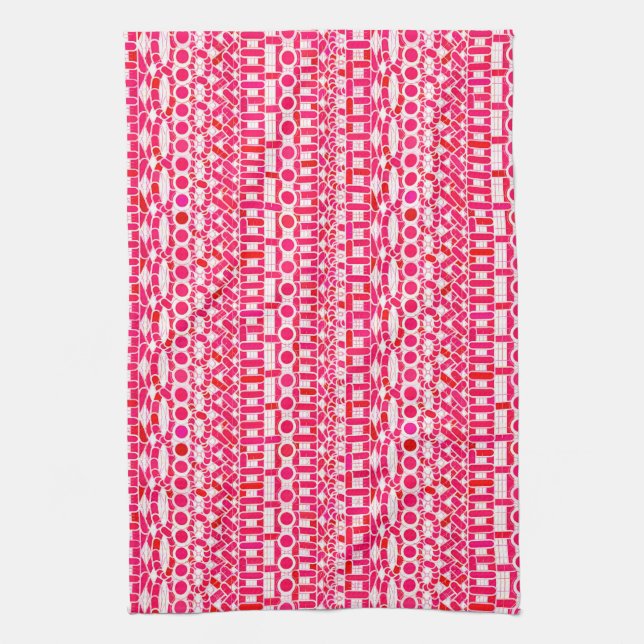 Linge De Cuisine Tribal Batik - Rouge profond, marron et blanc (Vertical)