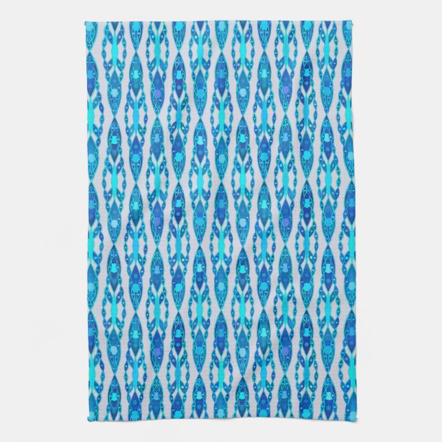 Linge De Cuisine Tribal Batik - Sapphire Blue et Silver Grey (Vertical)