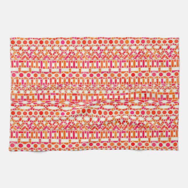 Linge De Cuisine Tribal Batik - tons orange et rose (Horizontal)