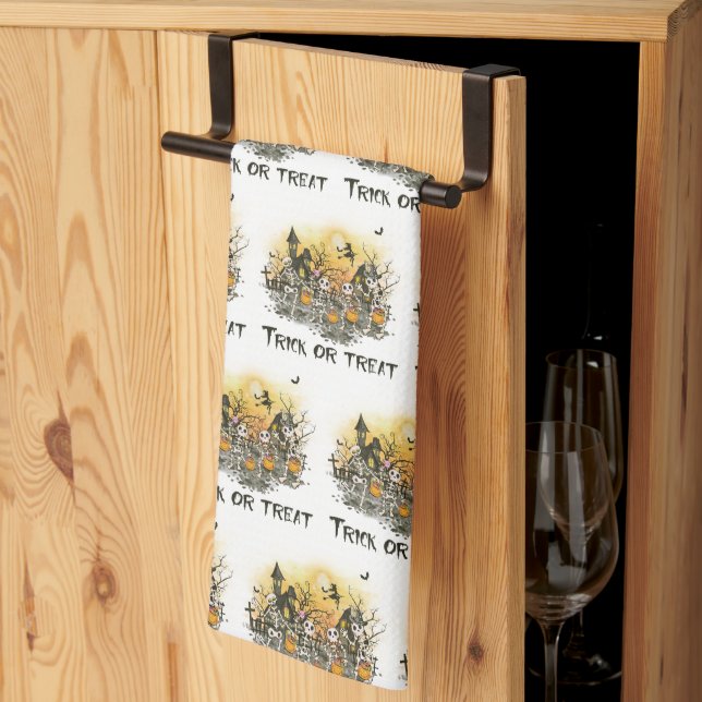 Linge De Cuisine Trick or Treat Squelettes Sorcière Blanche Hallowe (Pliage en tiers)