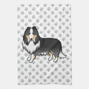 Linge De Cuisine Tricolor Rough Collie Chien de Dessin Animé Mignon
