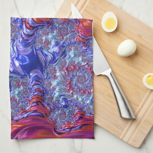 Linge De Cuisine Trippy coloré Super numérique Abstrait Fractal (Quart Plié)