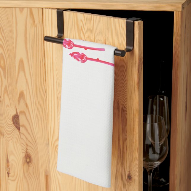 Linge De Cuisine Trois fleurs roses avec un arrière - plan noir (Pliage en tiers)