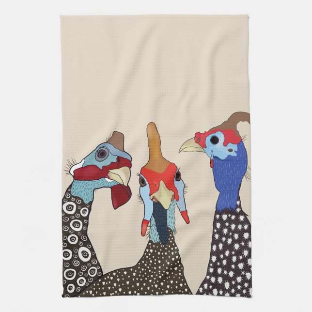 Linge De Cuisine Trois mignons Oiseaux à tête molle de Guinée (Vertical)