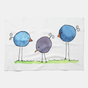Linge De Cuisine Trois oiseaux aquarelles fantaisistes