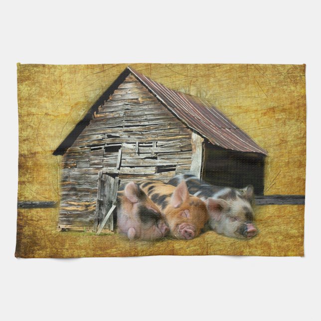 Linge De Cuisine Trois Petits Cochons À La Grange Rustique Snoozing (Horizontal)