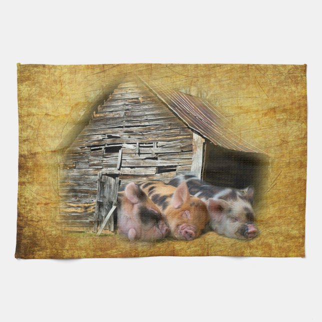 Linge De Cuisine Trois Petits Cochons À La Grange Rustique Snoozing (Horizontal)