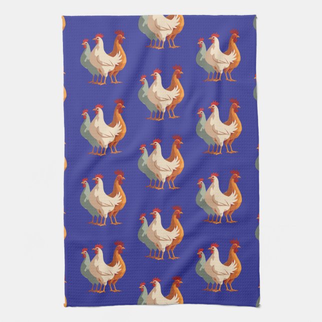 Linge De Cuisine Trois poules françaises rétro Découpe mi-siècle 6 (Vertical)