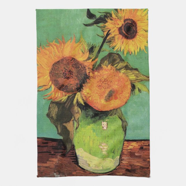 Linge De Cuisine Trois tournesols dans un vase de Vincent van Gogh (Vertical)