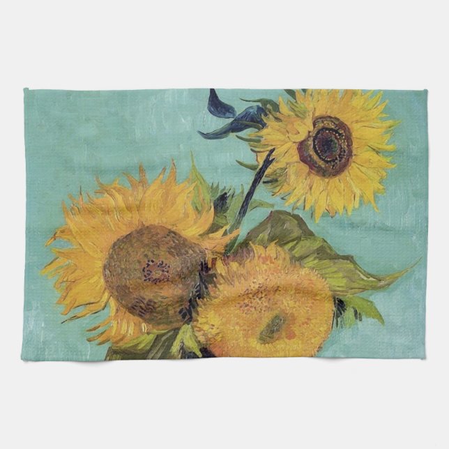 Linge De Cuisine Trois tournesols dans un vase(F453) Van Gogh Art (Horizontal)