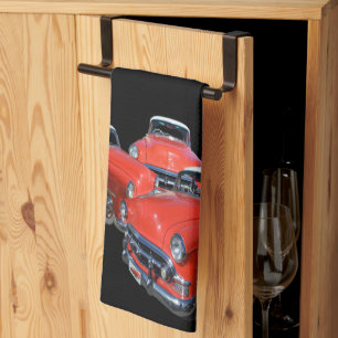 Linge De Cuisine Trois Voitures Classiques Rouge Et Blanc Vintage,