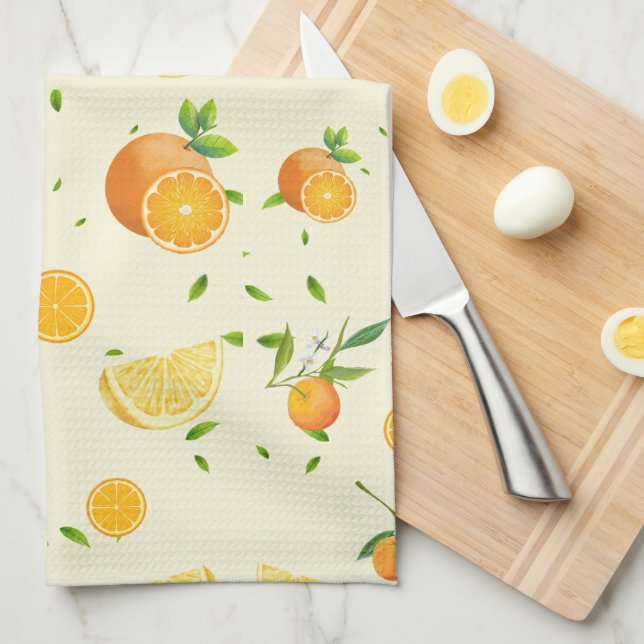 Linge De Cuisine Tropical Citrus SUMMER Orange lemon Slice (Quart Plié)