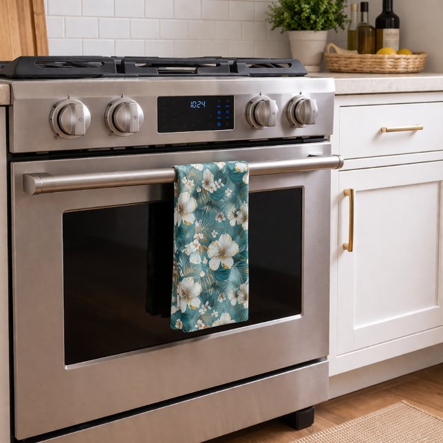 Linge De Cuisine Tropical Hibiscus Floral Sarcelle (Créateur téléchargé)