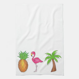 Linge De Cuisine Tropical Island Ananas Flamant rose Palm Tree Serv