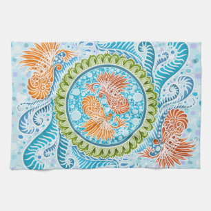 Linge De Cuisine Tropical Koi Mandala Art Zen Océan Vibrant