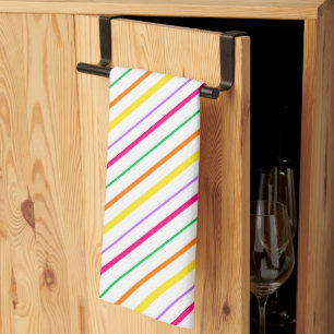 Linge De Cuisine Tropical Pink Green Orange Yellow Stripes. par