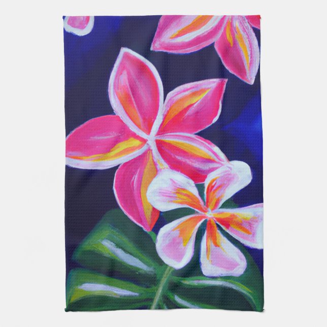 Linge De Cuisine Tropical Plumeria frangipani cuisine décor serviet (Vertical)