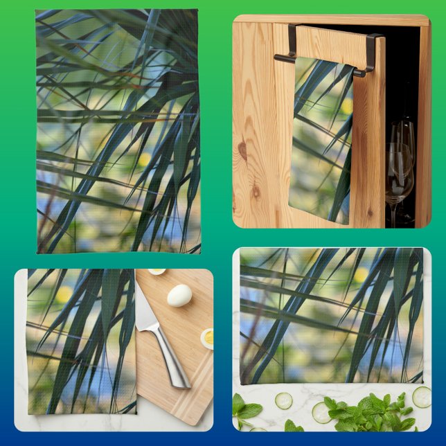 Linge De Cuisine Tropical Tons Palm Fronds Bleu Vert Jaune (Créateur téléchargé)