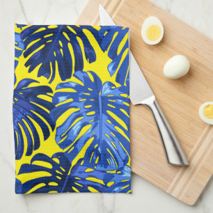 Linge De Cuisine Tropical Vibrant Blue Yellow Island Feuilles