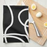 Linge De Cuisine Trucs De Brosse Abstrait Noir Et Blanc<br><div class="desc">Mid Century Moderne Brush Strokes - Ligne Minimale - arrière - plan noir avec lignes blanches crème.</div>
