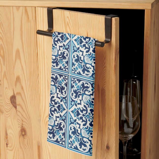 Linge De Cuisine Tuile bleue portugaise (Pliage en tiers)