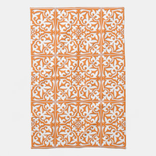 Linge De Cuisine Tuile marocaine - orange et blanc de corail