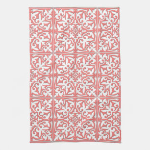 Linge De Cuisine Tuile marocaine - rose de corail et blanc