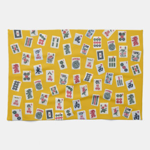 Linge De Cuisine tuiles de MahJong (symboles) sur fond jaune