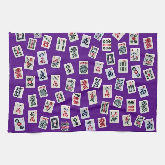 Linge De Cuisine tuiles de MahJong (symboles) sur fond violet (Horizontal)