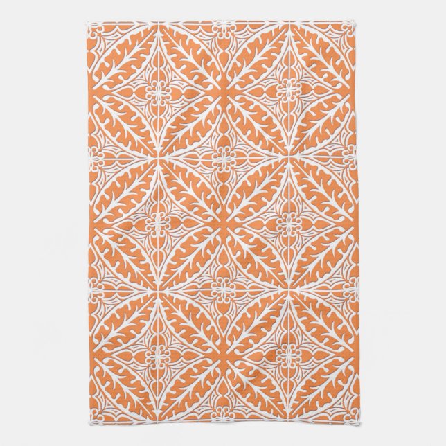 Linge De Cuisine Tuiles marocaines - orange et blanc de corail (Vertical)