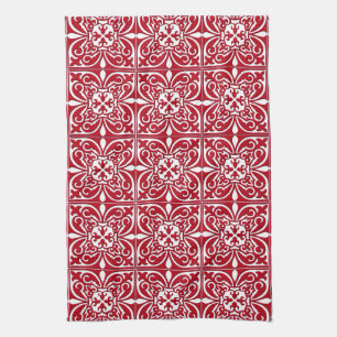 Linge De Cuisine Tuiles marocaines - rouge foncé et blanc