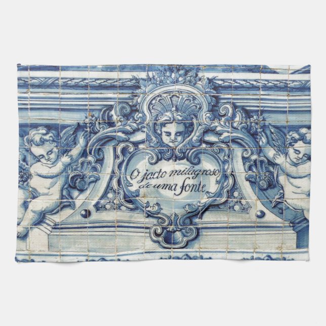 Linge De Cuisine Tuiles murales portugaises bleues et blanches avec (Horizontal)