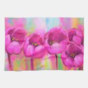 Linge De Cuisine Tulipes rose pourpre - Art de printemps peinture o