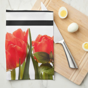 Linge De Cuisine Tulipes rouges modernes avec bandes noires Serviet