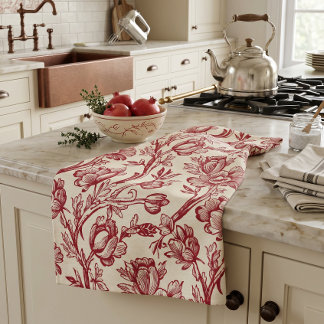 Linge De Cuisine Tulipes Toile Rouge et Crème - Décor de Campagne F