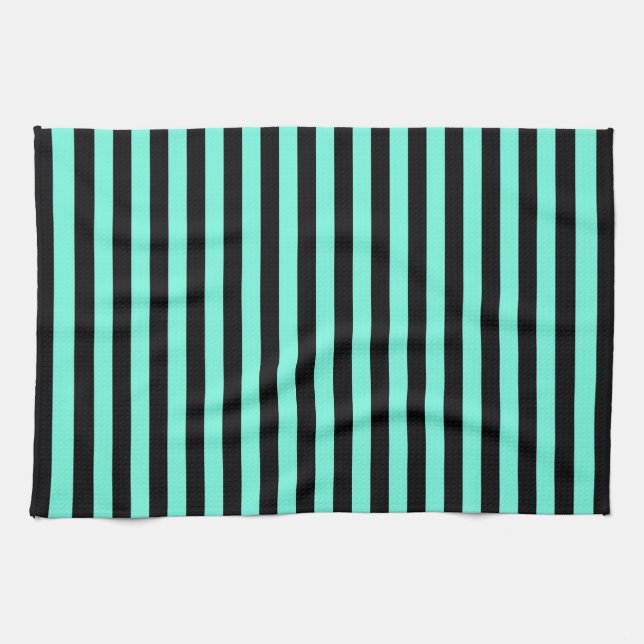 Linge De Cuisine Turquoise classique et Motif en bande noire (Horizontal)