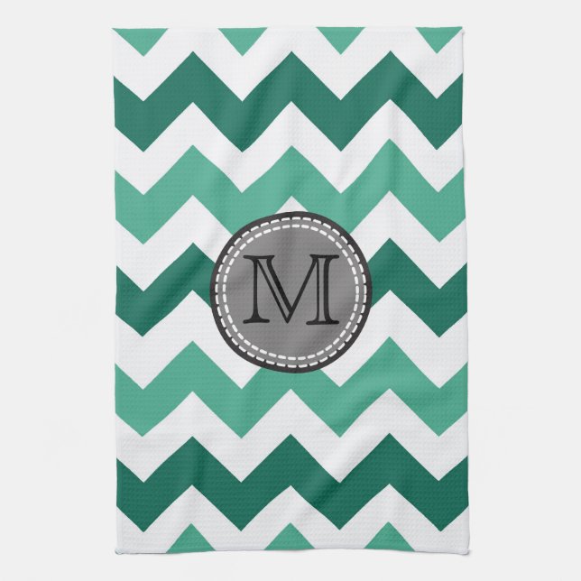 Linge De Cuisine Turquoise et Mint Chevron Zigzag Monogram (Vertical)