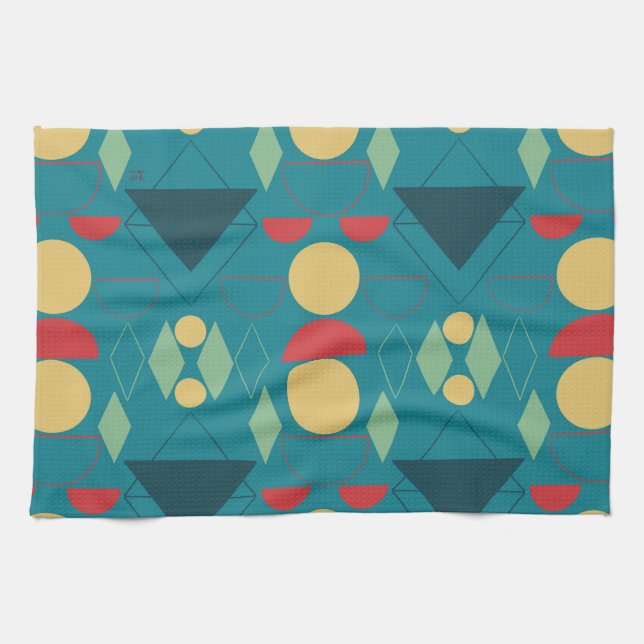 Linge De Cuisine Turquoise Géométrique Moderne du Milieu du Siècle (Horizontal)