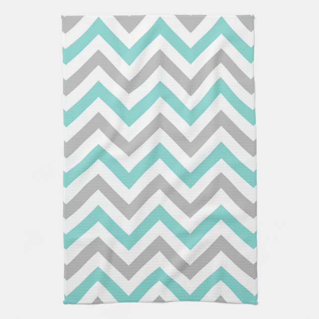 Linge De Cuisine Turquoise, Gray, Wht Large Chevron Zig Zag (Vertical)