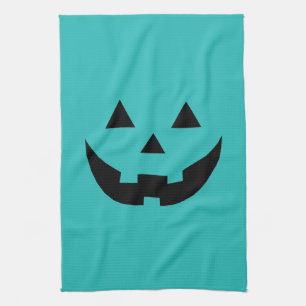 Linge De Cuisine Turquoise Jack-o'-lantern visage citrouille amusan