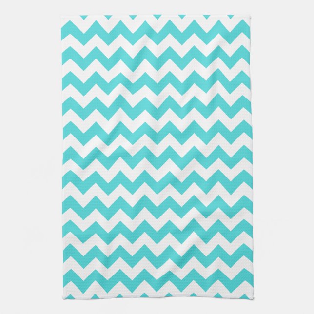 Linge De Cuisine Turquoise moderne et Motif blanc Chevron Zigzag (Vertical)