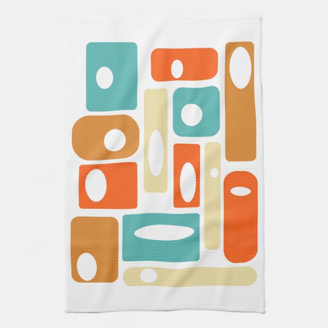 Linge De Cuisine Turquoise Orange Géométrique Mi-Siècle moderne (Vertical)