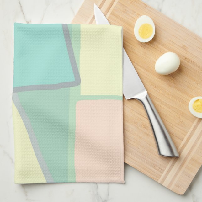 Linge De Cuisine Turquoise Rose Pâle Pastel Art Abstrait (Quart Plié)