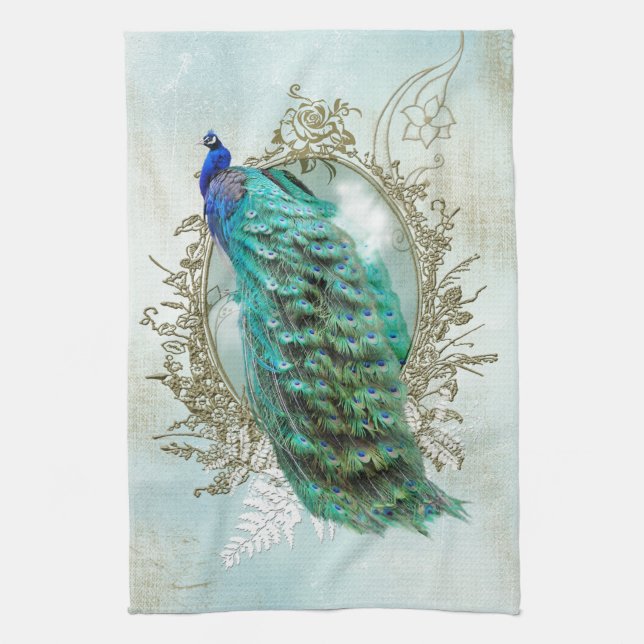 Linge De Cuisine Turquoise Shabby Peacock (Vertical)