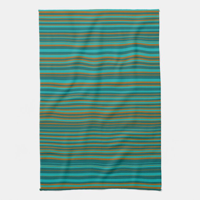 Linge De Cuisine Turquoise Turquoise & Brûlé Orange Stripes (Vertical)