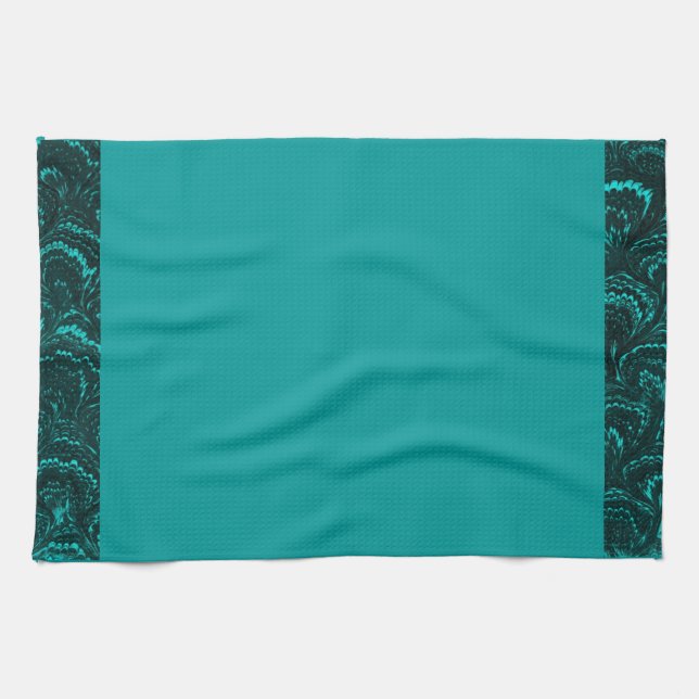Linge De Cuisine Turquoise turquoise de paon de rétro remous (Horizontal)