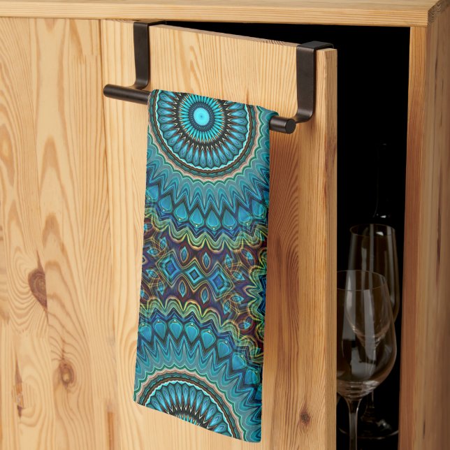 Linge De Cuisine Turquoise Turquoise Vert Mandala Round Star Motif (Pliage en tiers)