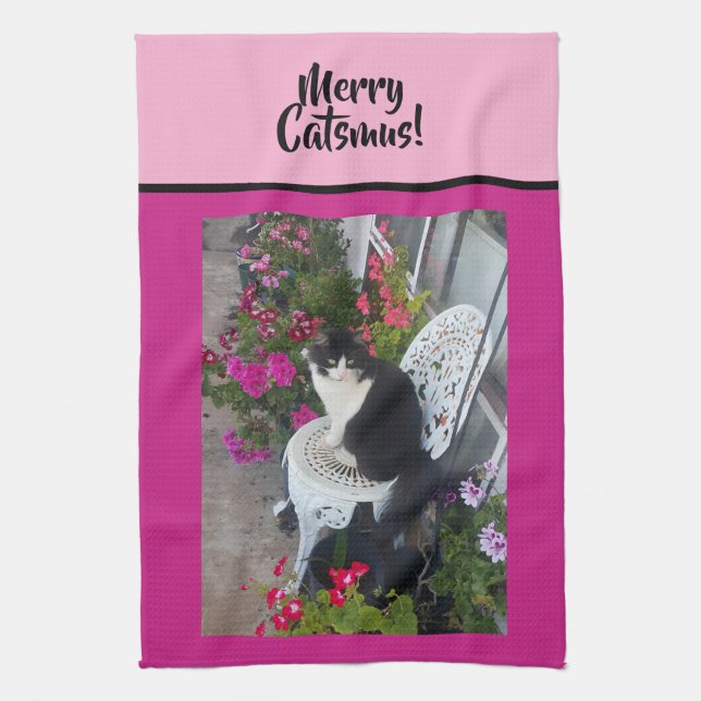 Linge De Cuisine Tuxedo Cat Merry Catsmus Pink Christmas Cats (Vertical)