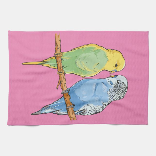 Linge De Cuisine Two cute bleu et green Budgies (Horizontal)