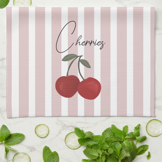 Linge De Cuisine Two Red Cherries Illustration | Cute Fruit Art  (Plié)